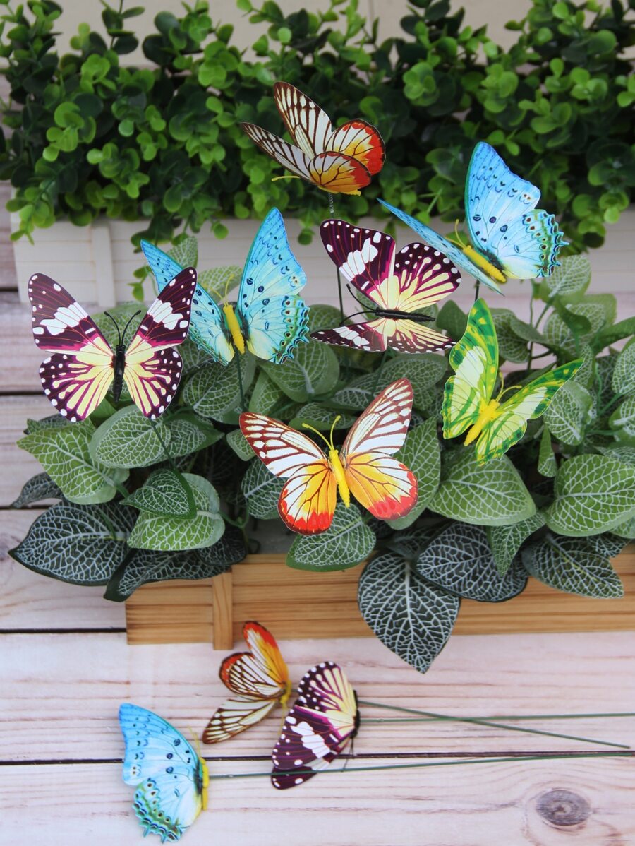 10 piezas Estaca de jardín en forma de mariposa decorativo - Multicolor - Ver 1