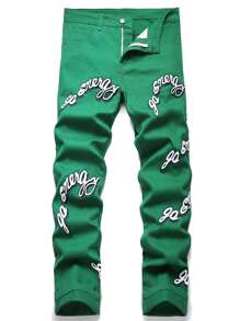 Manfinity Men Letter Graphic Jeans - Green - View 1