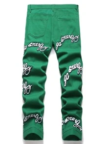 Manfinity Men Letter Graphic Jeans - Green - View 2