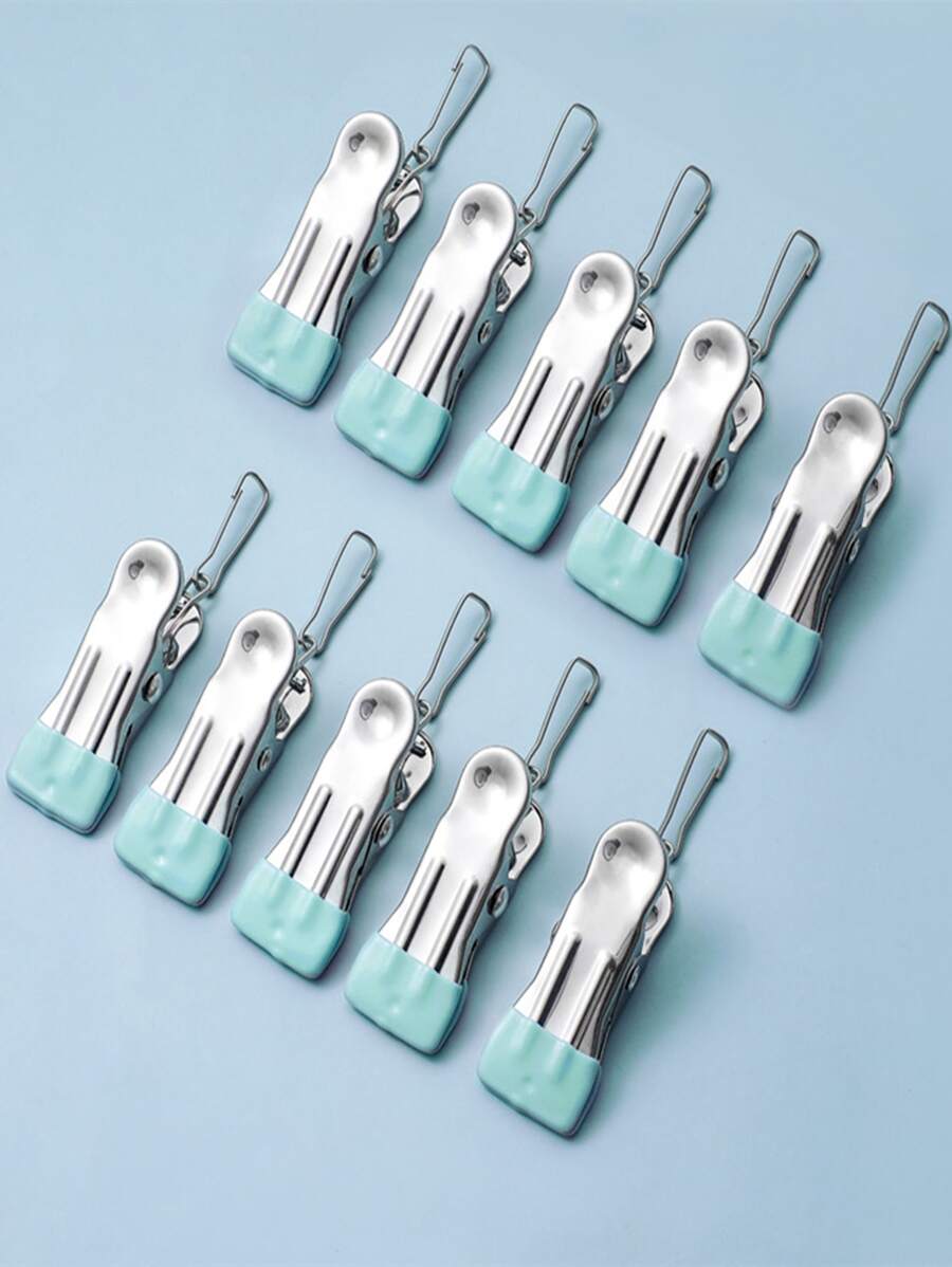 10 cái Kẹp quần áo hạng nặng cỡ nhỏ chống trượt, Kẹp phơi quần áo - Màu xanh nhạt - Xem 1