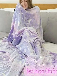 1pc Glow In The Dark Blanket, Purple Unicorn Throw Blanket For Bedroom & Living Room, Home Decor - Purple - View 4