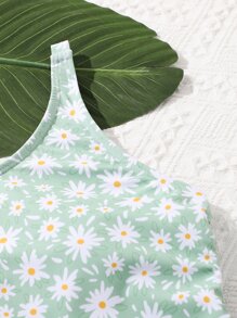 SHEIN Teen Girls Ditsy Floral Print Drawstring Side One Piece Swimsuit - Mint Green - View 3