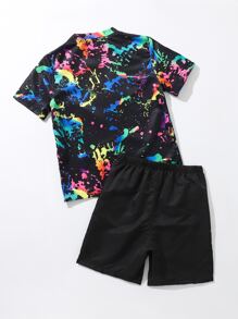 Chicos Bañador de playa con estampado de tinte de salpicadura - Negro - Ver 2