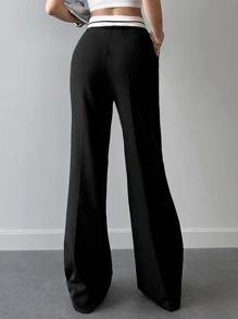 EURMUSE Stepped Waist Button Front Suit Trousers - Black - View 2