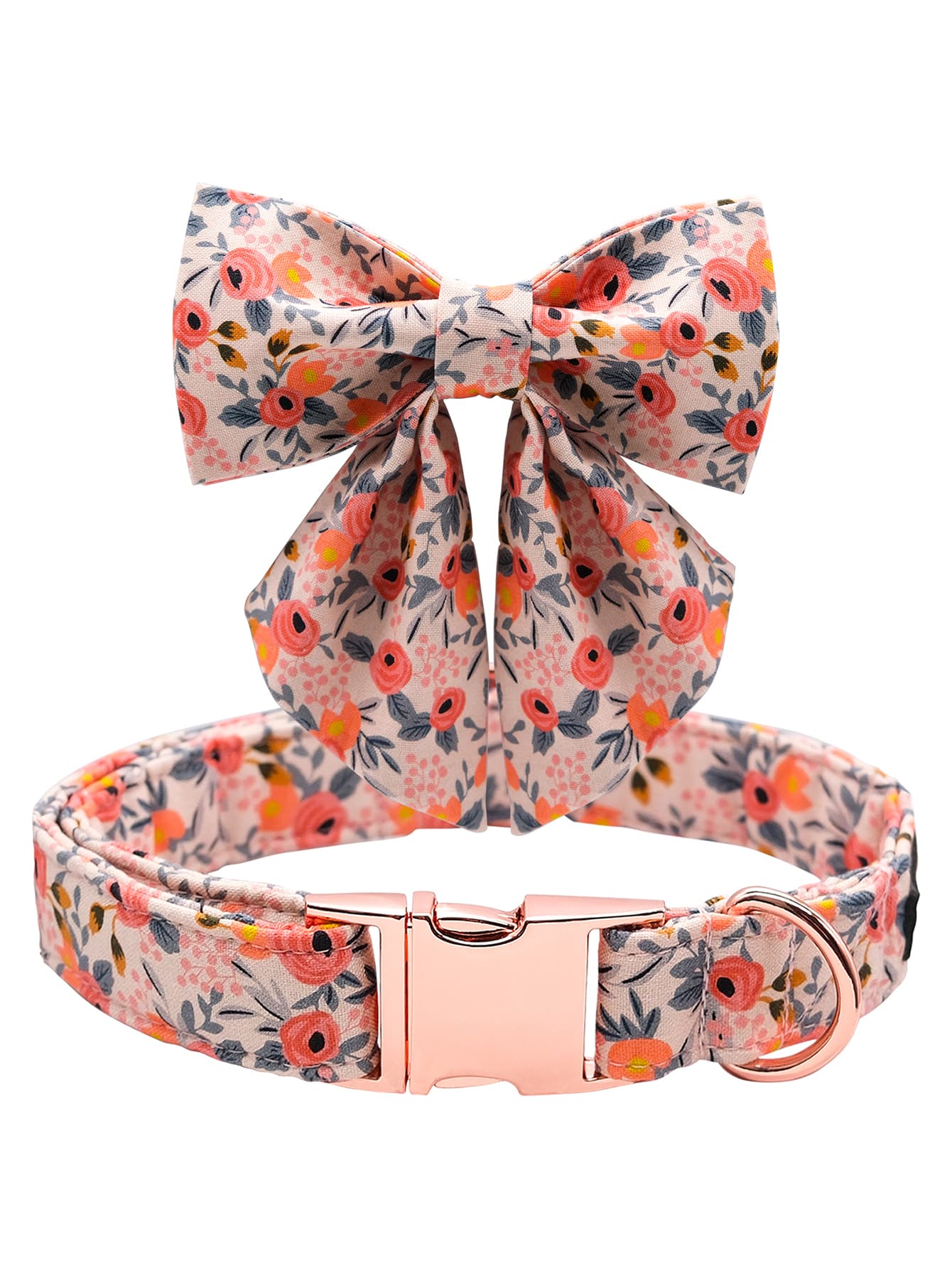 1pc Floral Pattern Pet Collar & 1pc Bow - Pink - View 1