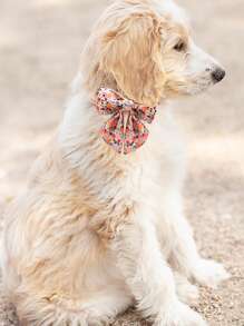 1pc Floral Pattern Pet Collar & 1pc Bow - Pink - View 4
