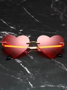 一副女士PC心形镂空无框金属装饰时尚眼镜，适合派对、庆典、万圣节、海滩等场合，是女士眼镜、時尚眼鏡、秋冬基础款、商务休闲装、夏季海滩度假、户外活动和旅行的理想之选。 - 紅色 - 查看 4