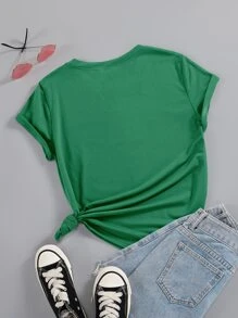 SHEIN LUNE Floral & Letter Graphic Tee - Green - View 2