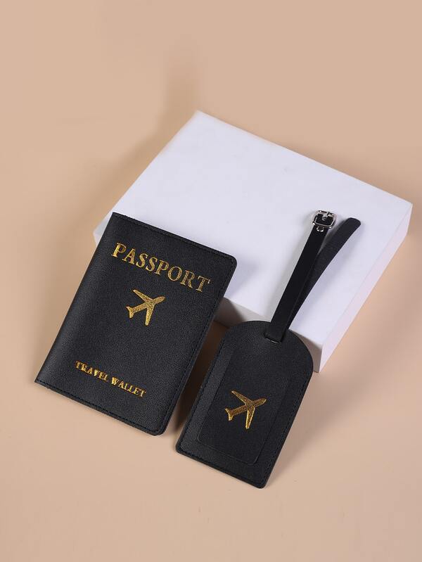 Metallic Letter Graphic Passport Case & Luggage Tag SHEIN USA