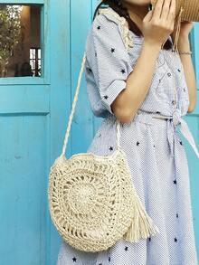 Yogodlns 流蘇裝飾鏤空草編包 - 米色 - 查看 4