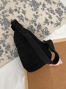 迷你簡約單肩包燈芯絨多拉鍊單肩包素色胸包帶可調節肩帶秋冬