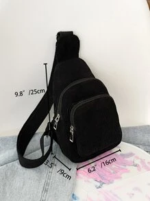 迷你簡約單肩包燈芯絨多拉鍊單肩包素色胸包帶可調節肩帶秋冬