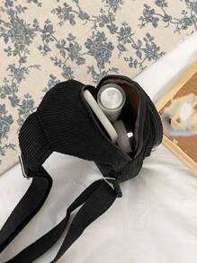 迷你簡約單肩包燈芯絨多拉鍊單肩包素色胸包帶可調節肩帶秋冬