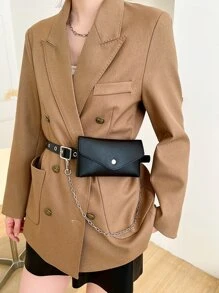 Minimalist Flap Belt Bag, Preppy Bum Bag For The First Day Of School - Black - View 3