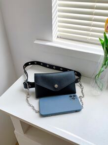 Minimalist Flap Belt Bag, Preppy Bum Bag For The First Day Of School - Black - View 7
