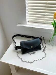Minimalist Flap Belt Bag, Preppy Bum Bag For The First Day Of School - Black - View 8