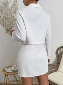 SHEIN Frenchy Solid Lapel Neck Crop Blazer & Split Hem Skirt Elegant White - White - View 2