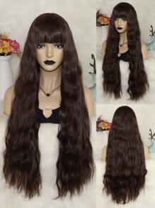 Peluca sintética extra larga rizado con tupe - Marrón - Ver 1