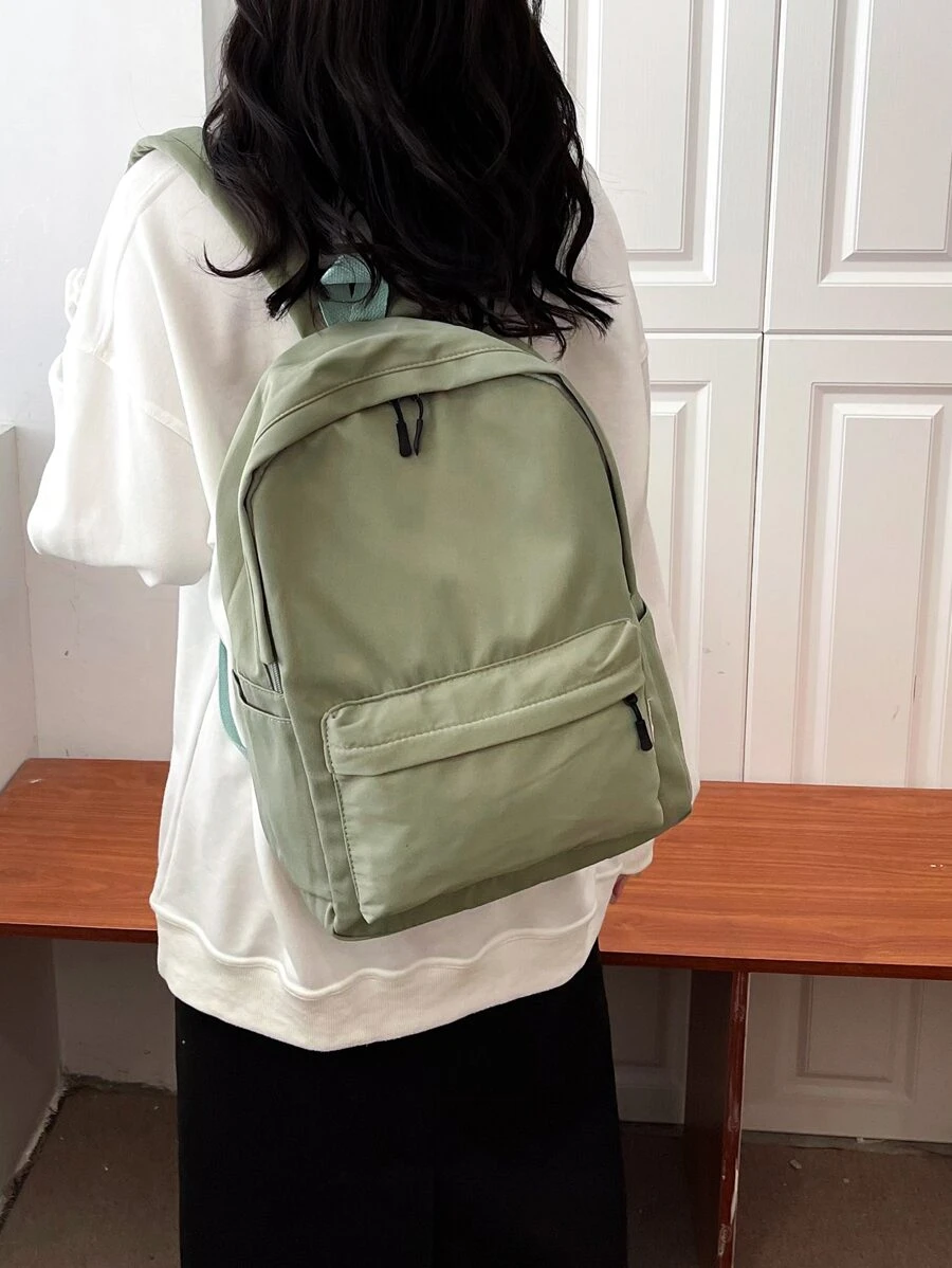 Màu thuần Nylon Giải trí Thời trang đơn giản Trường học Phong cách Ba lô - màu xanh lá - Xem 1