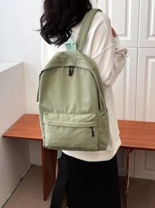 Màu thuần Nylon Giải trí Thời trang đơn giản Trường học Phong cách Ba lô - màu xanh lá - Xem 2