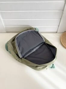 Màu thuần Nylon Giải trí Thời trang đơn giản Trường học Phong cách Ba lô - màu xanh lá - Xem 4