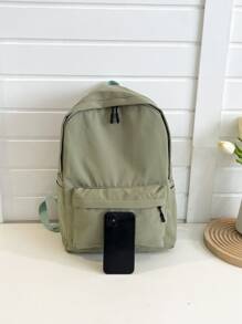 Màu thuần Nylon Giải trí Thời trang đơn giản Trường học Phong cách Ba lô - màu xanh lá - Xem 5