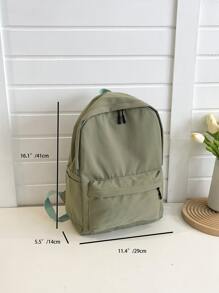 Màu thuần Nylon Giải trí Thời trang đơn giản Trường học Phong cách Ba lô - màu xanh lá - Xem 6