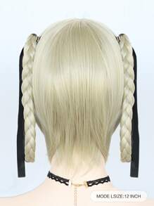 直短灰金色动漫角色扮演假发，带刘海，适合女性女孩，高密度廉价假发，合成无胶耐热纤维替换发，学校万圣节感恩节圣诞节服装配饰和 1 件假发帽 - 灰色 - 查看 2