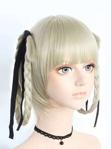 直短灰金色动漫角色扮演假发，带刘海，适合女性女孩，高密度廉价假发，合成无胶耐热纤维替换发，学校万圣节感恩节圣诞节服装配饰和 1 件假发帽 - 灰色 - 查看 3