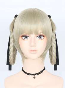 直短灰金色动漫角色扮演假发，带刘海，适合女性女孩，高密度廉价假发，合成无胶耐热纤维替换发，学校万圣节感恩节圣诞节服装配饰和 1 件假发帽 - 灰色 - 查看 4
