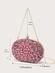 LETODE BAG Glamorous Glitter Bling, Sequin, Luxury, Shiny Mini Rhinestone Flower Decor Chain Box Bag, Perfect Bride Purse For Wedding, Prom & Party Events Evening Bag, Dinner Bag For Party Girl, Woman - Hot Pink - View 7