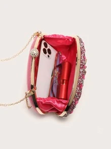 LETODE BAG Glamorous Glitter Bling, Sequin, Luxury, Shiny Mini Rhinestone Flower Decor Chain Box Bag, Perfect Bride Purse For Wedding, Prom & Party Events Evening Bag, Dinner Bag For Party Girl, Woman - Hot Pink - View 8