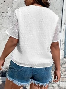 SHEIN LUNE 大碼織帶拼接圓點襯衫 - 白色 - 查看 2