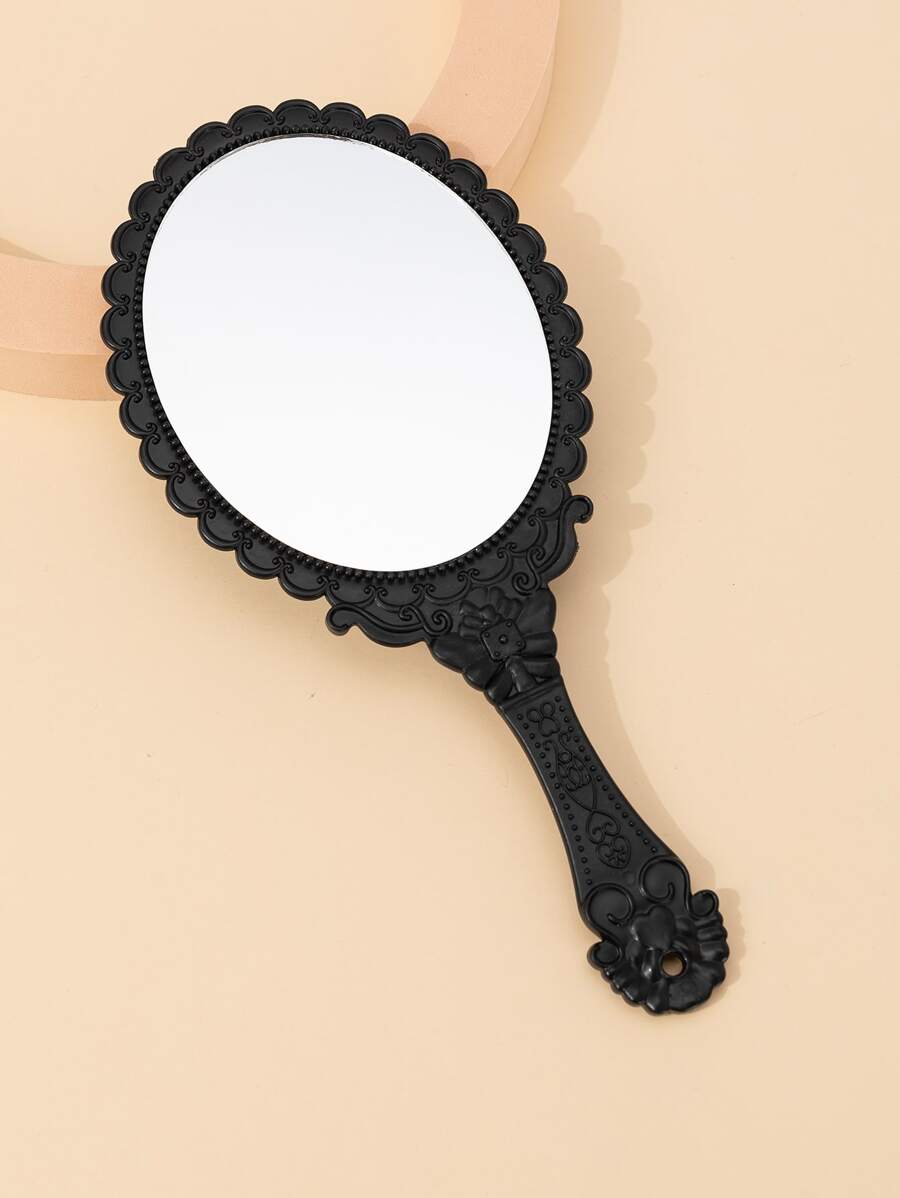 Espejo de mano de diseño creativo, 1 pieza de espejo de maquillaje ovalado con borde de concha y mango, espejo portátil de viaje para mujeres, mamá, esposa, hermana, niña adolescente, amiga, regalo para mamá, novia, Día de San Valentín - Negro - Negro - Ver 1