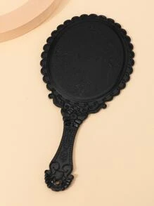 Espejo de mano de diseño creativo, 1 pieza de espejo de maquillaje ovalado con borde de concha y mango, espejo portátil de viaje para mujeres, mamá, esposa, hermana, niña adolescente, amiga, regalo para mamá, novia, Día de San Valentín - Negro - Negro - Ver 2