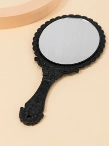 Espejo de mano de diseño creativo, 1 pieza de espejo de maquillaje ovalado con borde de concha y mango, espejo portátil de viaje para mujeres, mamá, esposa, hermana, niña adolescente, amiga, regalo para mamá, novia, Día de San Valentín - Negro - Negro - Ver 4