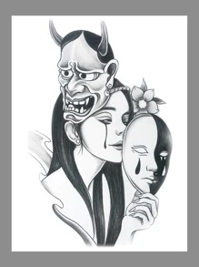 Etiqueta engomada del tatuaje, 1 hoja Figura Gráfico Tatuajes temporales para mujeres, Etiquetas engomadas del tatuaje Adultos, Gráfico realista de la figura del tatuaje, Para mujeres y niñas - Negro - Ver 1