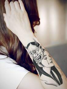 Etiqueta engomada del tatuaje, 1 hoja Figura Gráfico Tatuajes temporales para mujeres, Etiquetas engomadas del tatuaje Adultos, Gráfico realista de la figura del tatuaje, Para mujeres y niñas - Negro - Ver 3