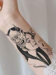 Etiqueta engomada del tatuaje, 1 hoja Figura Gráfico Tatuajes temporales para mujeres, Etiquetas engomadas del tatuaje Adultos, Gráfico realista de la figura del tatuaje, Para mujeres y niñas - Negro - Ver 4