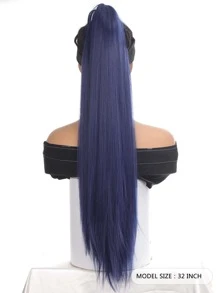 Extra Long Straight Ponytail Synthetic Hair Extension - Navy Blue - View 2