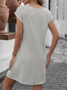 SHEIN LUNE Contrast Lace Sleeve Tee Dress - Grey - View 2