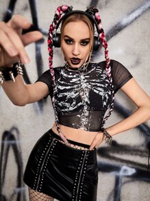ROMWE PUNK Ren Halloween Sexig Topp - Svart - Visa 1