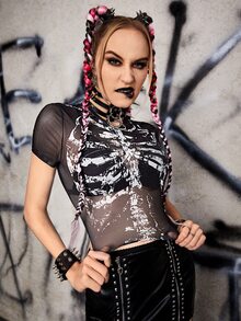 ROMWE PUNK Ren Halloween Sexig Topp - Svart - Visa 4