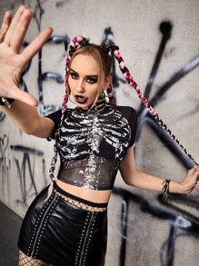 ROMWE PUNK Ren Halloween Sexig Topp - Svart - Visa 5