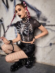 ROMWE PUNK Ren Halloween Sexig Topp - Svart - Visa 6