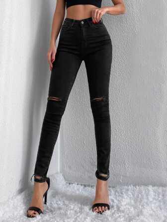 Jean skinny déchiré unicolore