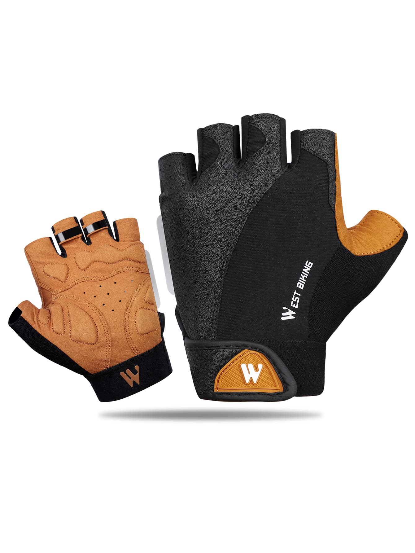 WEST BIKING 1 đôi Găng tay đi xe đạp thể thao nửa ngón họa tiết chữ cái - màu đen - Xem 1