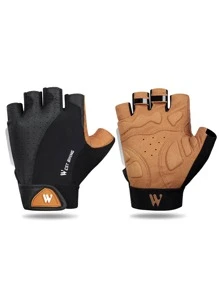 WEST BIKING 1 đôi Găng tay đi xe đạp thể thao nửa ngón họa tiết chữ cái - màu đen - Xem 2