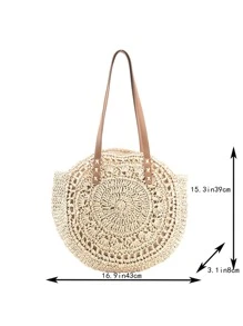 極簡風格鏤空草編包 - 米色 - 查看 6