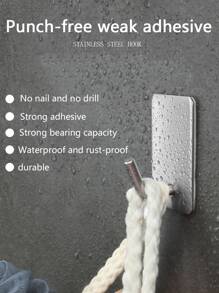 1pc Stainless Steel Wall Hook - Silver - View 7